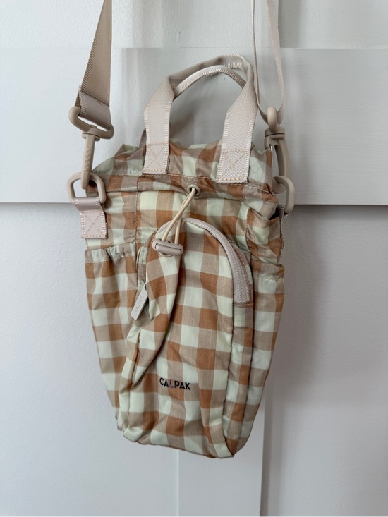 Calpak Handbags - Calpak Gingham water bottle Crossbody Bag in Cream & Brown Plaid